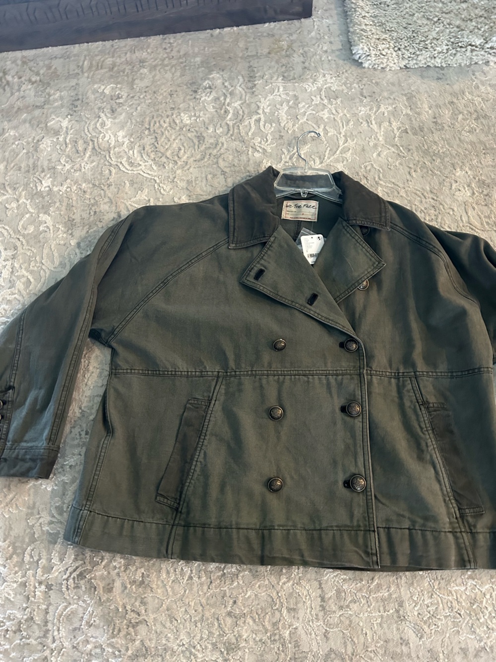 NWT We The Free Viva Army Surplus Olive Green Double-Breasted Pea Coat